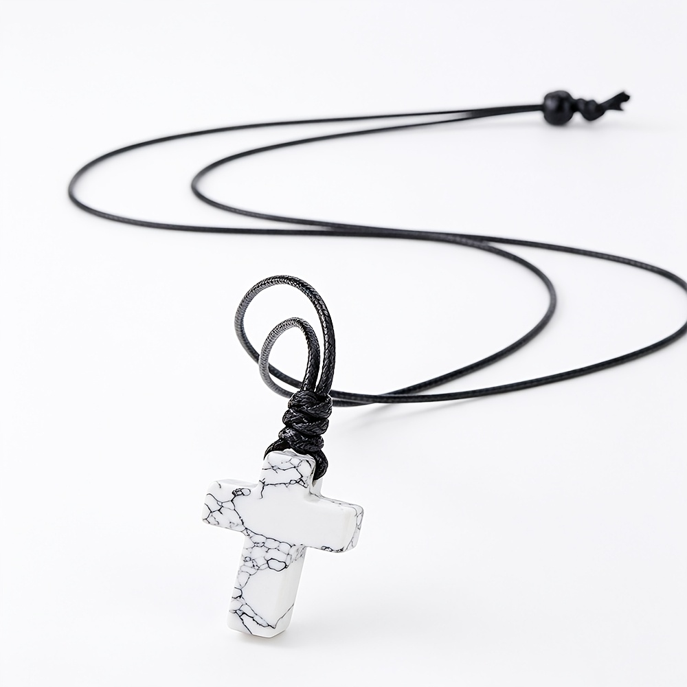 Adjustable Stone Religious Cross Pendant Necklace, Holiday Gift
